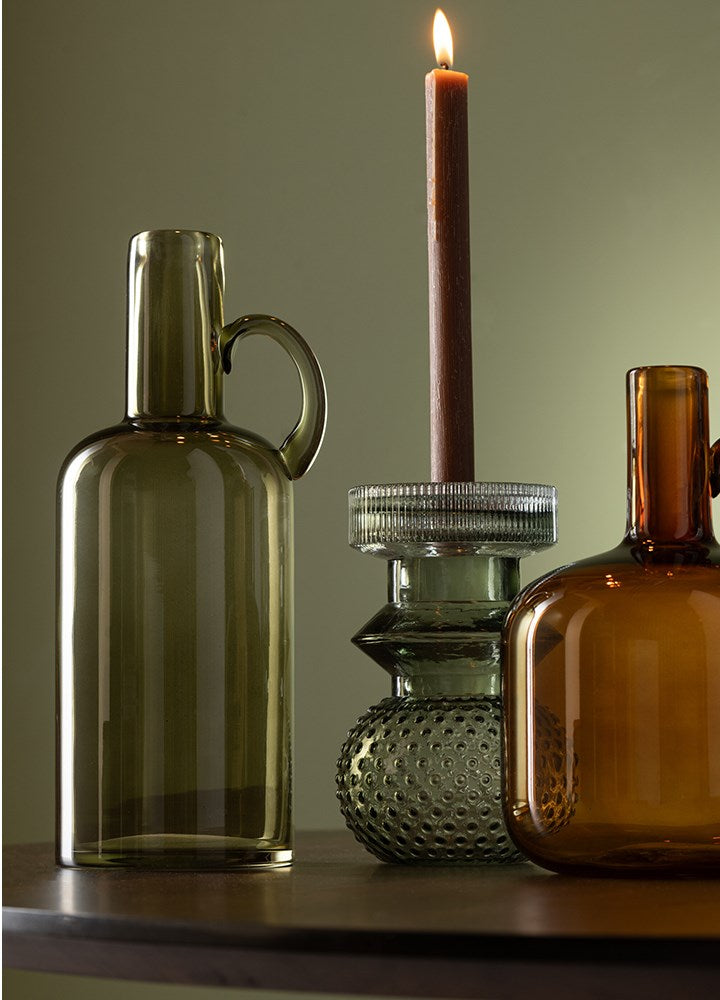 KAHVERENGİ KULPLU CAM VAZO / 24 CM