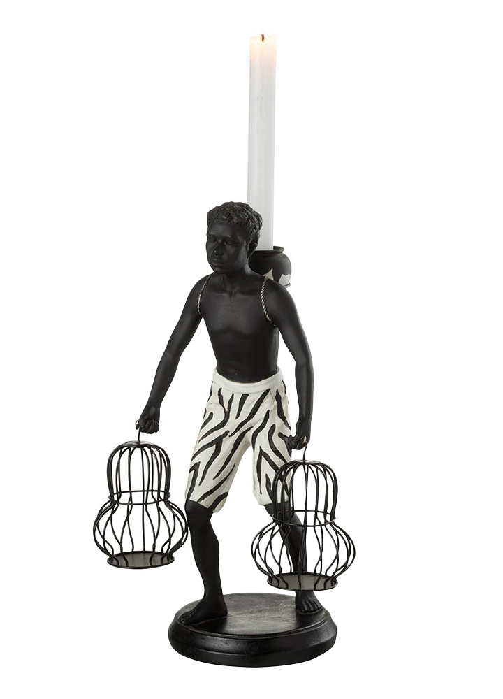 FIGURA ÉTNICA DE PIE CON CESTA / PORTAVELAS