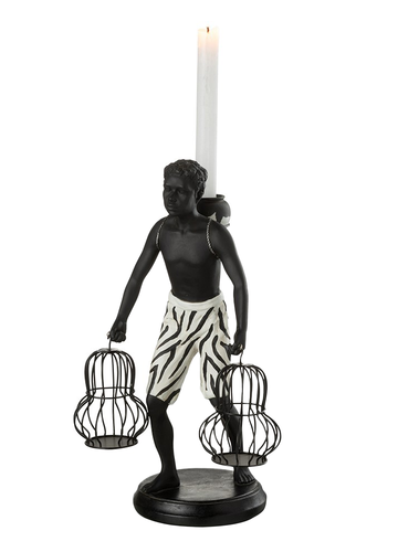 FIGURA ÉTNICA DE PIE CON CESTA / PORTAVELAS