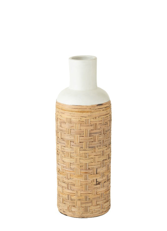 WEAVING RATTAN DETAYLI VAZO / BEYAZ