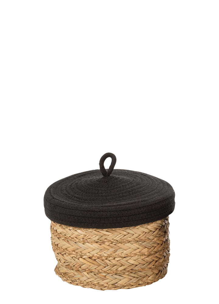 NATURAL BASKET WITH BLACK LID / M